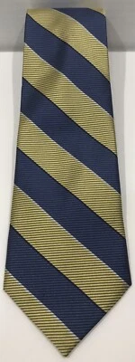 Class Club Boy's Necktie Gold & Blue Striped Hand Made 100% Silk - Image 1 of 3