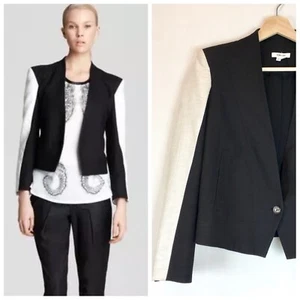 Chaqueta Blazer Helmut Lang Color Block Algodón Lino Negro Blanco Cuello en V Mujer 2 - Imagen 1 de 12
