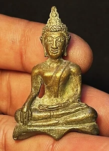 OLD THAI BUDDHA AMULET PHRA CHIANG SAEN SING 3 BUDDHA BRONZE - Picture 1 of 6