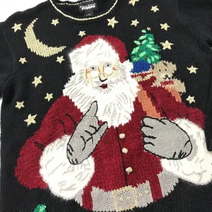 Vintage Santa Ugly Christmas Pullover S M schwarz metallic Strick skurril festlich - Bild 1 von 5