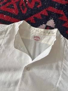 Vintage 50s Brooks Brothers Tuxedo Shirt Formal Collarless Cotton White USA 15 - Picture 1 of 10