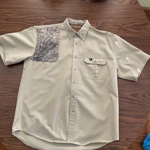 Mossy Oak Shooter Shirt Men's XL Short Sleeve Tan Camo Beige Heavy Canvas - Picture 1 of 10