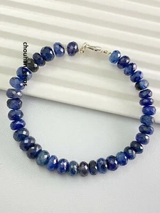Bracciale in argento sterling 925 con rubino zaffiro blu gemme perline rondel... - Foto 1 di 3