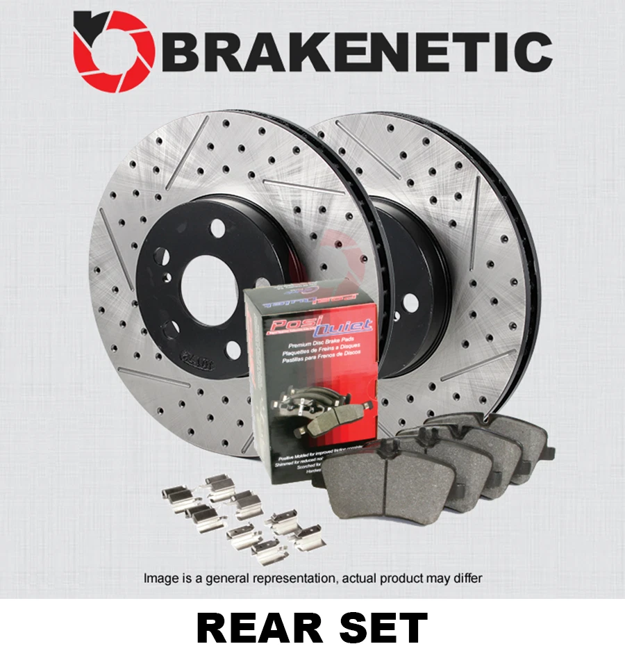 REAR BRAKENETIC Premium Drill Slot Brake Rotors + Ceramic Pads BPK85880 - Image 1 of 2