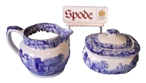 Spode Blue Italian Pattern Set Of Creamer And Sugar Bowl With Cover - Picture 1 of 14