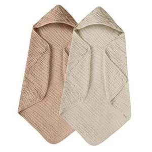 Hooded Baby Towels for Newborn 2 Pack 100% Muslin Cotton Baby Bath Towel with - Picture 1 of 7
