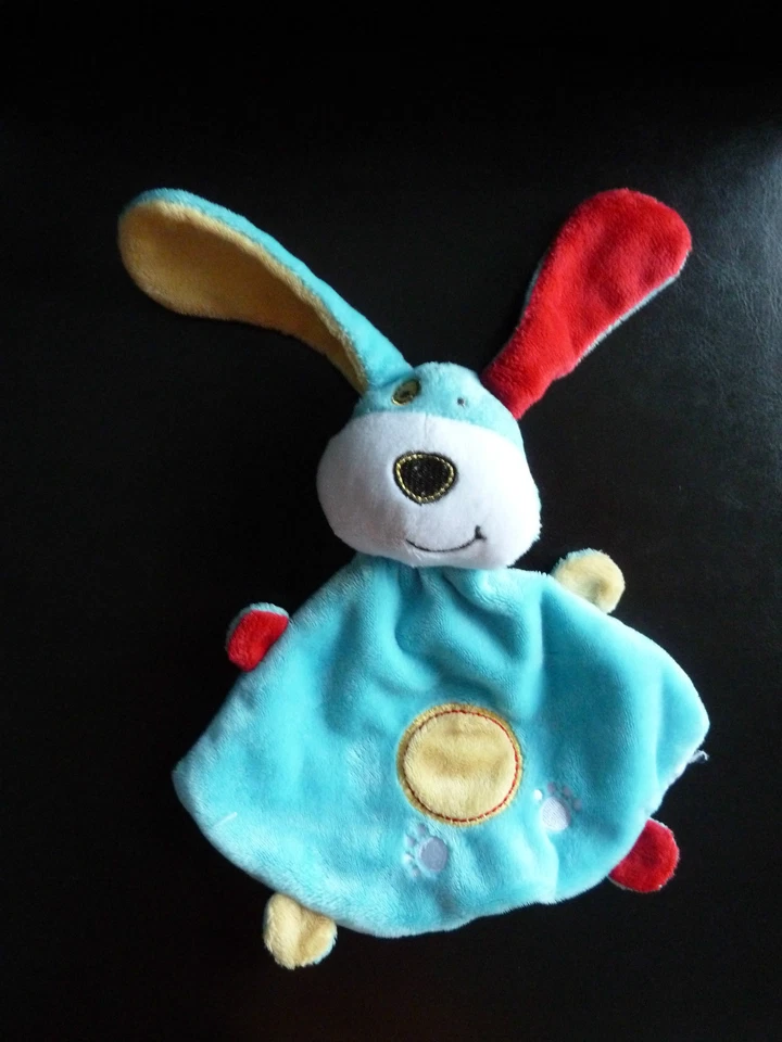 53.DOUDOU PLAT KIMBALOO LA HALLE CHIEN LAPIN BLEU ROUGE JAUNE ROND EXC. ETAT - Photo 1/1