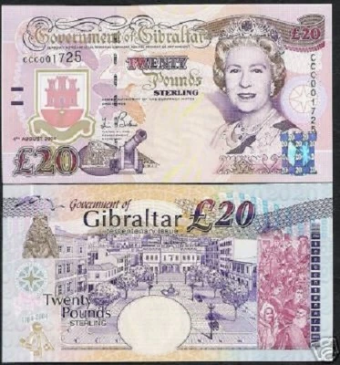 GIBRALTAR 20 POUND P-31 2004 COMMEMORATIVE UNC QUEEN Elizabeth HORSE MONKEY NOTE - Image 1 of 3