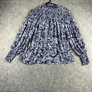 Blusa Decjuba Mujer 8 Azul Floral Manga Larga Cuello Simulado Ligera Informal Top - Imagen 1 de 9