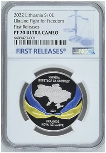 NGC PF70 FR 2022 Lithuania 10 € coin -Ukraine's fight for freedom Silver Coin - Picture 1 of 2
