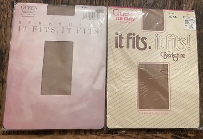 Vintage It Fits It Fits Berkshire Queen 3X-4X Pantyhose Lot of 2 - 1 Gold 1 Nude - Image 1 of 4