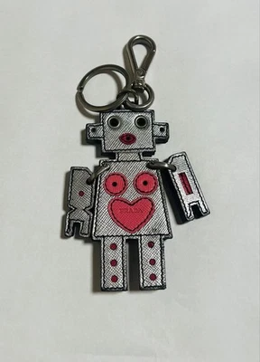 PRADA Portachiavi Charm Robot Vera Pelle Saffiano Argento Rosa 132492K Autentico - Immagine 1 di 4
