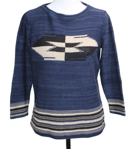 Lauren Ralph Lauren Aztec Southwest Sweater Size Medium Blue Cotton Linen Blend - Picture 1 of 5