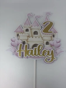Personalisierter Tortenaufleger Prinzessin Schloss | Individueller Name & Alter | Rosa Geburtstag - Bild 1 von 4