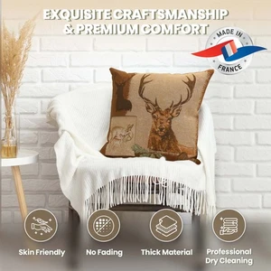 Throw Pillow Cover - Deer Doe and Stag - Woven Cushion Pillow Cover 19x19 inch - Picture 1 of 11