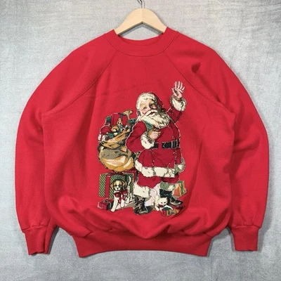 Винтажный свитшот 80-х Pannill Hanes с лицом Санта-Клауса размер XL красный рождественский RL - Изображение 1 из 4