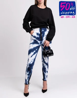 RRP €450 DSQUARED2 Denim Trousers IT40 US4 UK8 S Tie-Dye High & Zipped Waist - Image 1 of 4