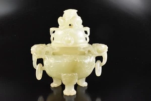 U8024: Japanese Stone jade/jewels Dragon sculpture INCENSE BURNER Tea Ceremony - Picture 1 of 8