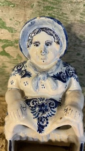 Rare And Unusual 19th Century Delft Blue And White Figure Seating Shaving Mug - Picture 1 of 19