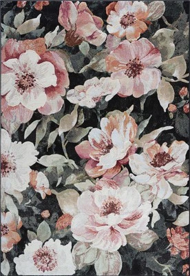 Essentials Eleanor Black Blush Pink Rose Peach and Green Polyester Area Rug - Image 1 of 4