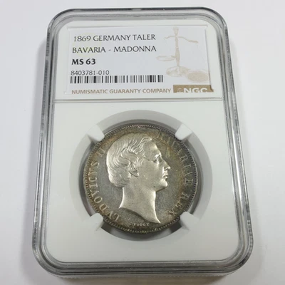 1869 NGC MS63 - Bavaria Germany Toned Silver Taler Madonna Coin #57992A - Image 1 of 3