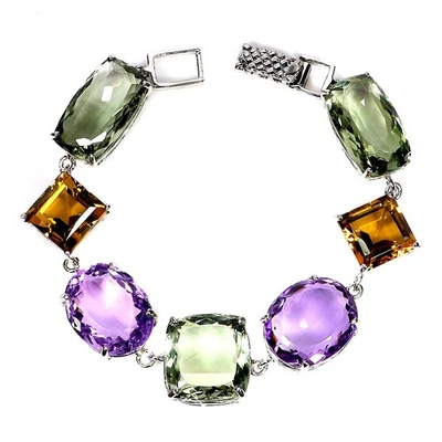 Pulsera de plata de ley 925 antigua amatista verde 130 quilates hecha a mano piedras preciosas 7 pulgadas Foto 1 de 4