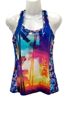 Camiseta sin mangas deportiva TRINA TURK Recreation para mujer espalda deportiva estampado mixto azul M Foto 1 de 4