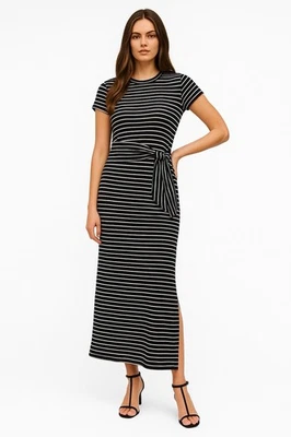 Spanx Air Essential NWT Tie Waist Wrap Dress Medium Black White Striped Size L - Image 1 of 3