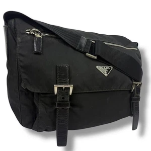 PRADA Bolso de Hombro Bolso Mensajero Cinturón Nylon Triángulo Logo Negro... - Imagen 1 de 24