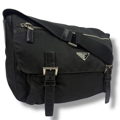 PRADA Bolso de Hombro Bolso Mensajero Cinturón Nylon Triángulo Logo Negro... - Imagen 1 de 4