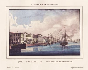 St. Petersburg English Embankment Russland Russia view Lithographie 1830 - Imagen 1 de 1