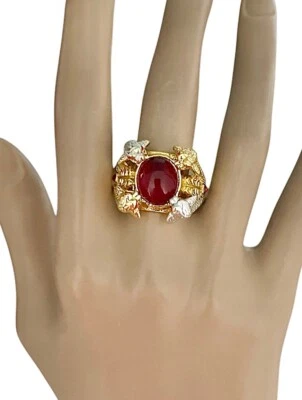 4 Snakes Cobra Holding Red Stone Goth Punk Statement Unissex Ring Size 9 - Image 1 of 3