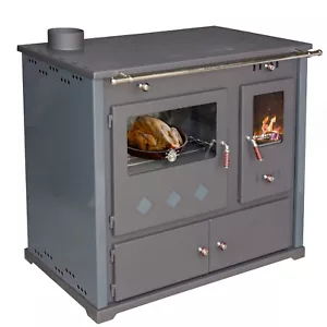 Kaminofen mit Backfach und Herdplatte Lux Anthrazit RAL 7016 Links Holzofen - Bild 1 von 10