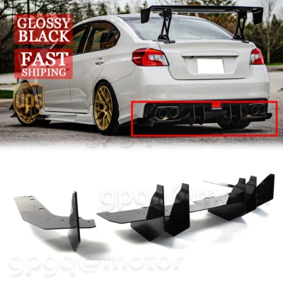 Difusor de parachoques trasero negro brillante y delantal de esquina para Subaru WRX STI 15-21 V1 Foto 1 de 4