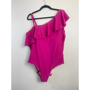 Nuevo sin etiquetas Traje de baño de una pieza Kona Sol talla grande 20 asimétrico con volantes hombro rosa - Imagen 1 de 9