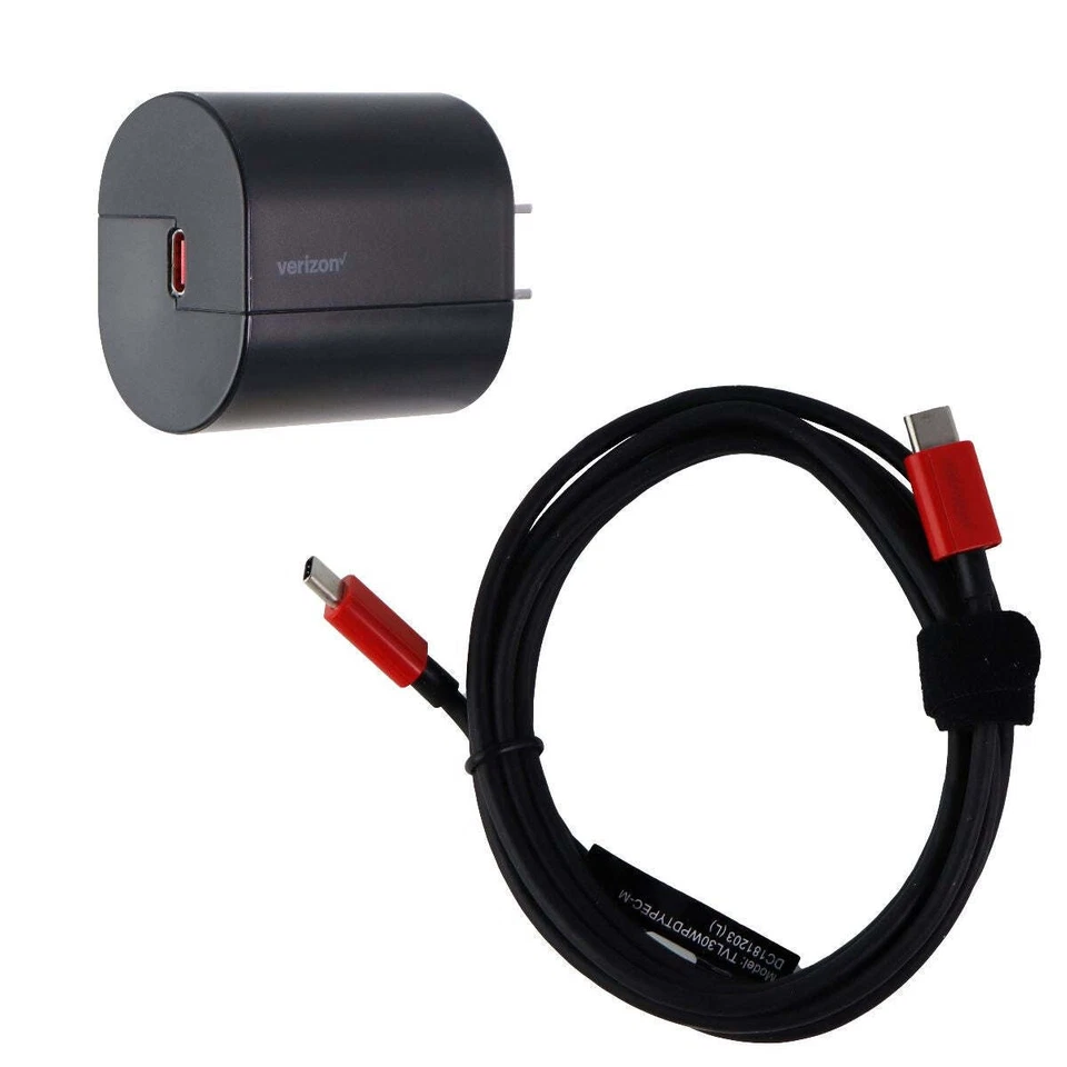 Verizon 30 Вт быстрая зарядка USB-C настенный адаптер с 6 футов кабель USB-C - черный/красный - Изображение 1 из 3
