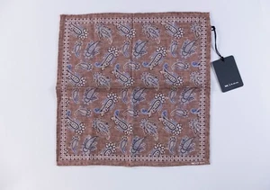 KITON Napoli brown paisley & geometric print reversible silk pocket square NWT - Picture 1 of 4