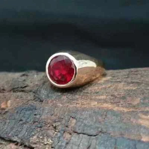 Men's Bezel Set Engagement Ring 2Ct Round Cut Natural Ruby Solid 10K Yellow Gold - Picture 1 of 7