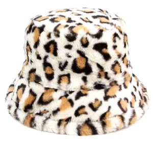 Moda LEOPARDO Estampado FELPA Difuso Cubo SOMBRERO Piel Sintética ANIMAL Estampado Unisex Rubio - Imagen 1 de 8