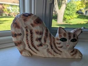 James Haddon Arte Popular Vintage Madera Tallada a Mano Gato atigrado Gatito Firmado  - Imagen 1 de 9