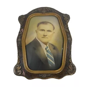 Antique Bubble Glass portrait Wood Gesso Convex frame 1900s era Hallway Man Suit - Picture 1 of 5