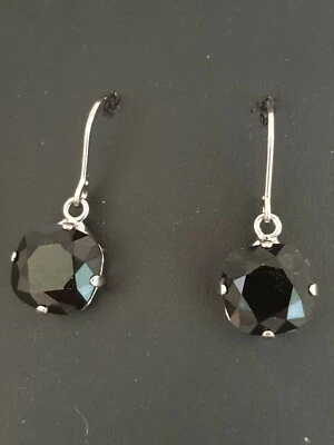 Classic Cushion Earrings Made  with Swarovski Jet. Made in UK.  - Image 1 of 4