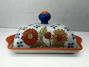 Künstlerische Akzente handbemalt Keramik Cottage Crazy Daisy Butterdose EUC - Bild 1 von 7