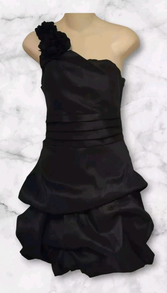 Vintage Deb Y2K Preto Um Ombro Pufe Bainha Balão Mini Vestido de Festa de Formatura Pequeno - Imagem 1 de 4