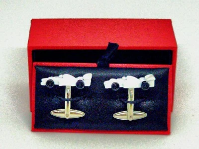 Coche de carreras Cufflink IndyCar Formula-1 blanco plateado tono Indianápolis 500 IRL para hombre Foto 1 de 4