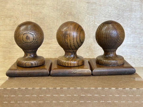 Set 3 Lathe Turned Solid Oak Wood Ball Finial, Bed Post, Newell, Furniture Top Cover