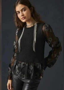 Anthropologie Layered Sweater Vest Two-fer Knit Vest Top Black Size Medium - Picture 1 of 8