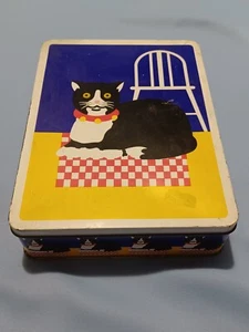 Vtg Case Manufacturing Tuxedo Cat Metal Tin Box & Lid Pop Art Graphic England - Picture 1 of 12
