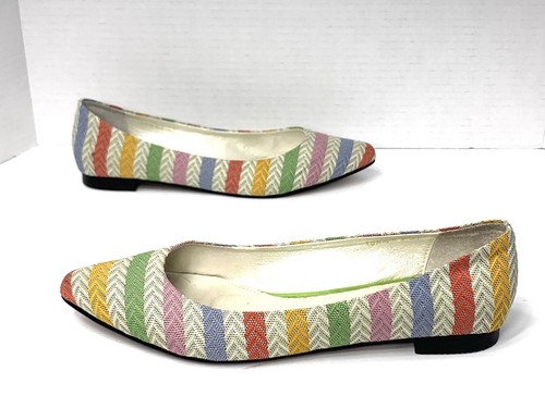 Scarpe da donna CELINE vintage a righe ballerine multicolore Chevron taglia 7 US 37 EUR