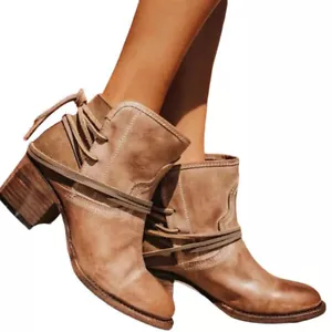 Women Vintage Bohemian Lace-Up Short Boots - Picture 1 of 3